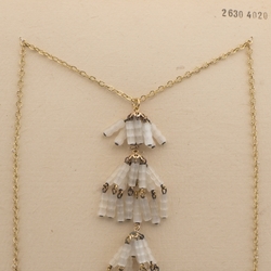 Czech vintage gold chain necklace frost satin atlas glass bead tassle 