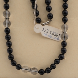 Vintage Czech necklace black clear round glass beads 