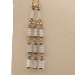Czech vintage gold chain tassle necklace frost satin atlas glass beads