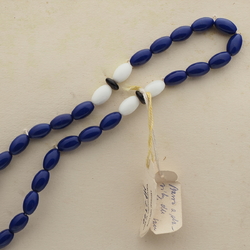Vintage prayer bead strand Czech blue white glass beads silk tassle