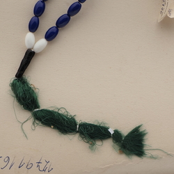 Vintage prayer bead strand Czech blue white glass beads silk tassle