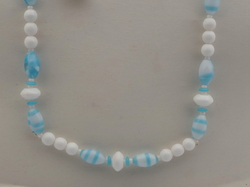 Vintage Czech necklace white blue striped glass beads 