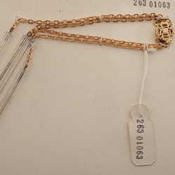 Vintage Czech gold chain necklace long clear pentagon bugle glass beads