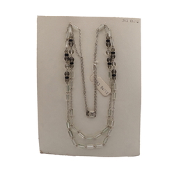 Vintage Czech 2 strand silver chain necklace pentagon rondelle round glass beads 