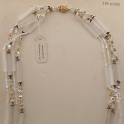 Vintage Czech 4 strand necklace satin atlas pentagon AB round glass beads 
