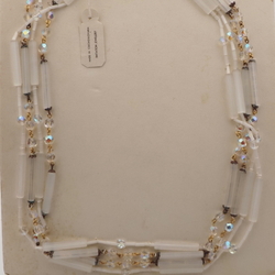 Vintage Czech 4 strand necklace satin atlas pentagon AB round glass beads 