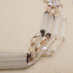 Vintage Czech 4 strand necklace satin atlas pentagon AB round glass beads 