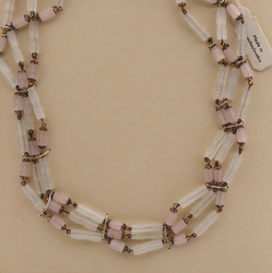 Vintage Czech 3 strand necklace satin atlas pentagon bugle glass beads 