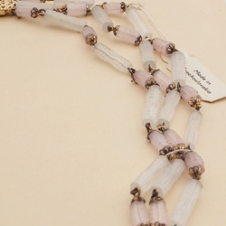 Vintage Czech 3 strand necklace satin atlas pentagon bugle glass beads 