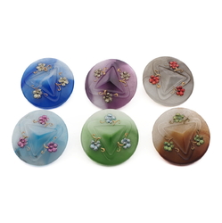 Set (6) Czech Vintage Deco silver lustre gold gilt flower glass buttons 23mm