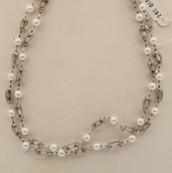 Vintage Czech 2 strand necklace clear pentagon pearl glass beads 