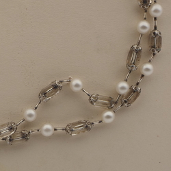 Vintage Czech 2 strand necklace clear pentagon pearl glass beads 