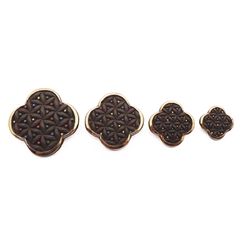 Set (4) Czech Vintage Deco black 4 leaf clover flower glass buttons