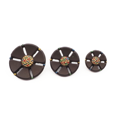 Set (3) Czech Vintage Deco black pierced flower glass buttons