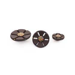 Set (3) Czech Vintage Deco black pierced flower glass buttons