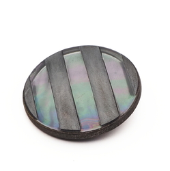 Antique Czech 2 part metal rainbow mother of pearl glass cabochon button 28mm