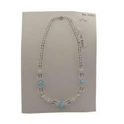 Vintage Czech necklace clear blue satin bicolor glass beads 