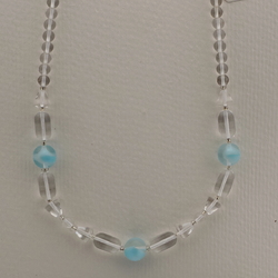 Vintage Czech necklace clear blue satin bicolor glass beads 