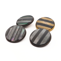 Lot (4) antique Czech 2 part metal striped glass cabochon buttons 24mm