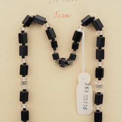Vintage Czech necklace black clear glass beads rhinestone rondelles