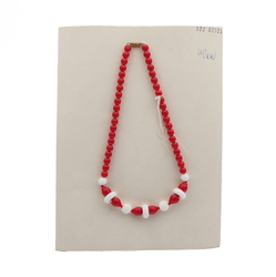 Vintage Czech necklace red white rondelle round glass beads 