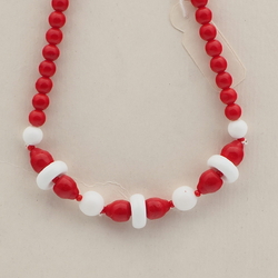 Vintage Czech necklace red white rondelle round glass beads 