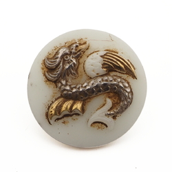 Antique Czech uranium gilt griffin glass button 18mm