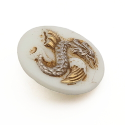 Antique Czech uranium gilt griffin glass button 18mm