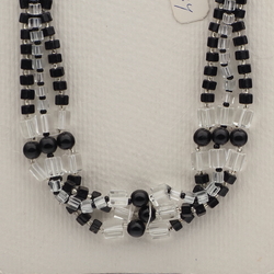 Vintage Czech 1 to 3 strand necklace black clear glass beads