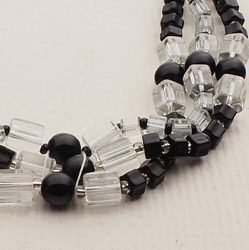 Vintage Czech 1 to 3 strand necklace black clear glass beads
