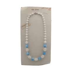 Vintage Czech necklace white blue marble glass beads 