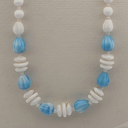 Vintage Czech necklace white blue marble glass beads 