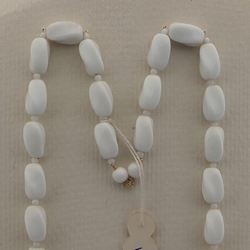 Vintage Czech necklace element white rectangle twist glass beads 24"
