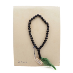 Vintage prayer bead strand Czech black glass beads silk tassle