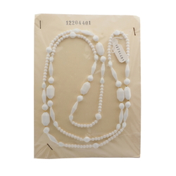 Long Vintage Czech necklace white glass beads 