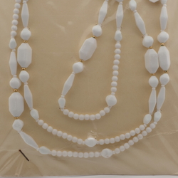 Long Vintage Czech necklace white glass beads 