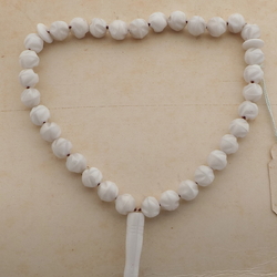 Vintage prayer bead strand Czech white glass beads silk tassle