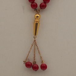 Vintage prayer bead strand Czech black gold glass metal beads 