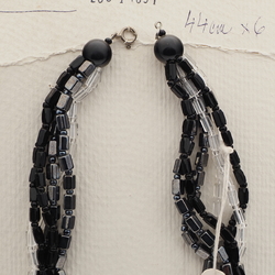 Vintage Czech 6 strand necklace clear black hematite pentagon bugle glass beads 