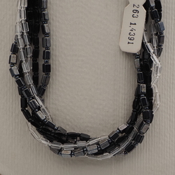 Vintage Czech 6 strand necklace clear black hematite pentagon bugle glass beads 