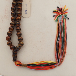 Vintage prayer bead strand Czech brown marble glass beads rainbow tassle