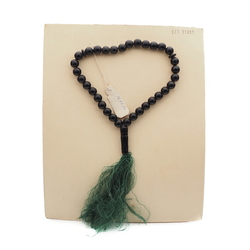 Vintage prayer bead strand Czech black round glass beads silk tassle