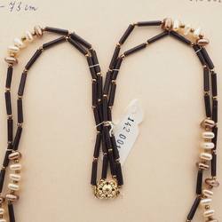 Vintage Czech necklace metallic square rondelle glass black bugle plastic beads 