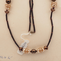 Vintage Czech necklace copper pearl black glass plastic beads 