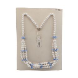 Vintage Czech 1 to 3 strand necklace white blue marble glass beads 