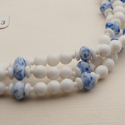 Vintage Czech 1 to 3 strand necklace white blue marble glass beads 