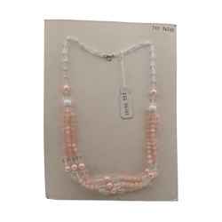 Vintage Czech 1 to 3 strand necklace pink satin atlas clear pearl glass beads 