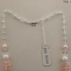 Vintage Czech 1 to 3 strand necklace pink satin atlas clear pearl glass beads 