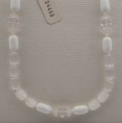 Vintage Czech necklace frost satin atlas bugle white glass beads 