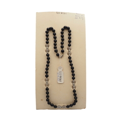 Vintage Czech necklace black clear round glass beads 18"